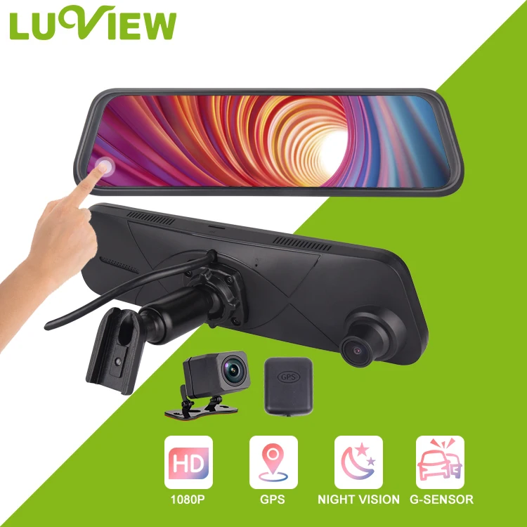 Luview оптовая продажа видеорегистратор 1080P 2-канальная камера 9 66 дюймов зеркальная с системой слежения Gps