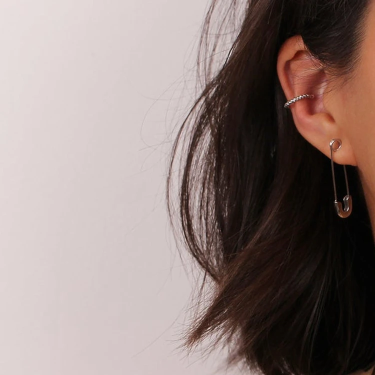 Hypoallergenic Stainless Steel Safety Pin Earrings, Minimalist Fashionable Gold Hoop Earrings