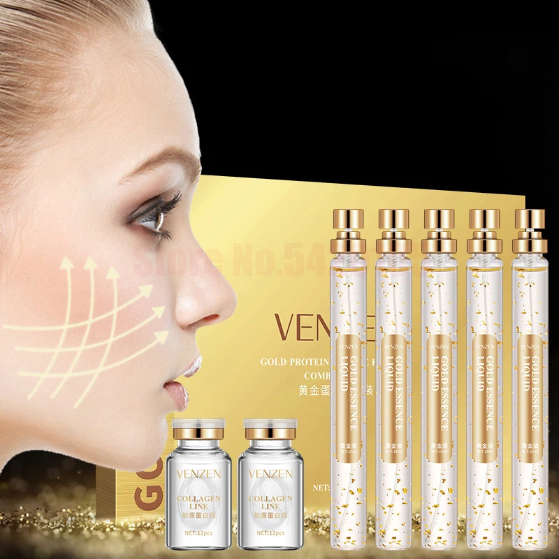 24K Gold Face Serum Active Collagen Silk Thread Facial Essence Anti-Aging Smoothing Firming Moisturizing Hyaluronic Skin Care