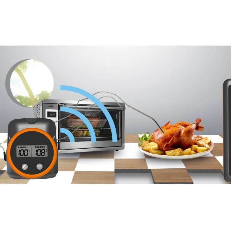 New Wireless Dual-Channel Remote Meat Grill Thermometer, Designed for Kitchen Cooking, Accurate Probe for All Kinds of Food.