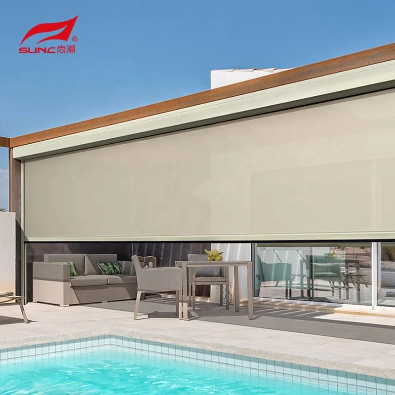 Motorized PVC Waterproof Electric Zip Screen Blinds Roller Zip Track Shade for Home Use for Outdoor Garden Patio