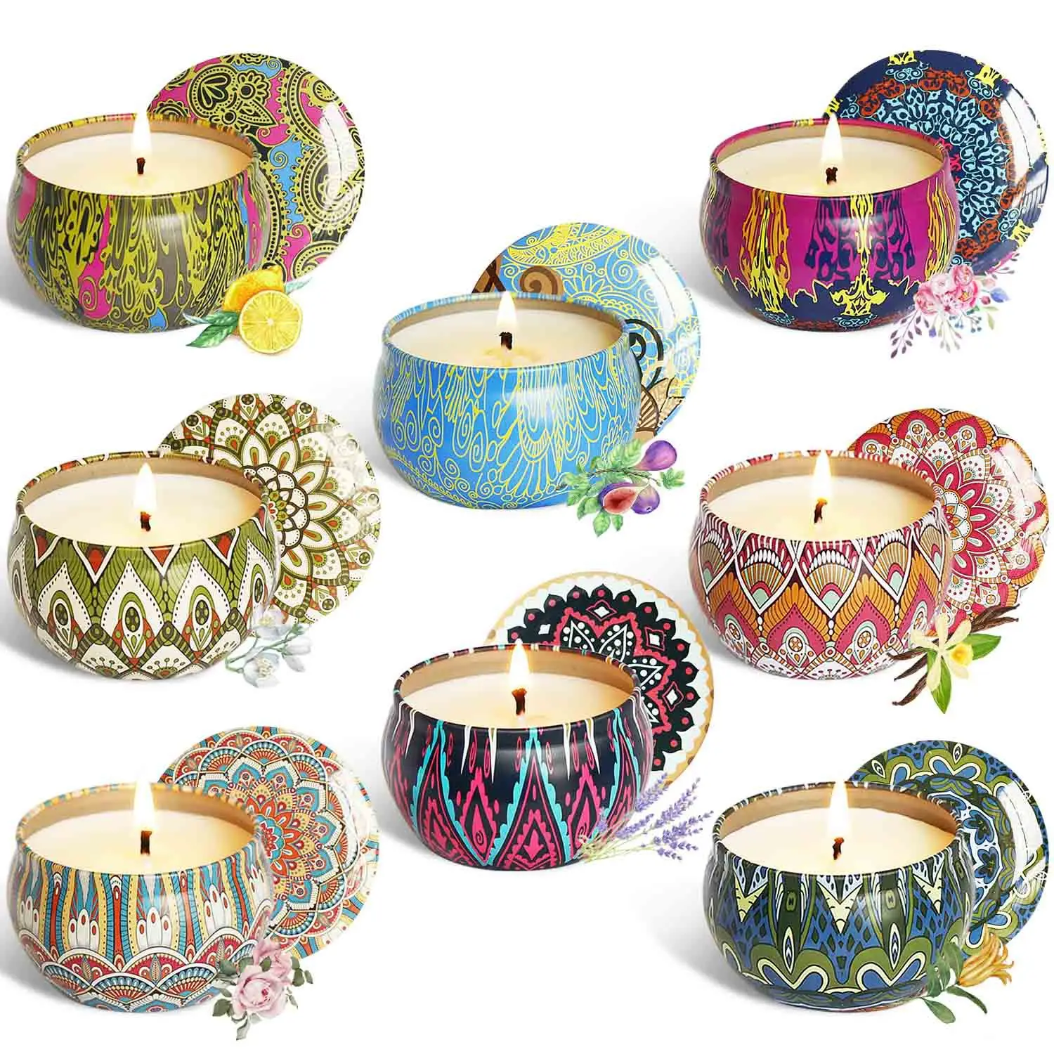 Amazon Hot Sell Soy Scented Candle In Tin Box Gift Set Of 8