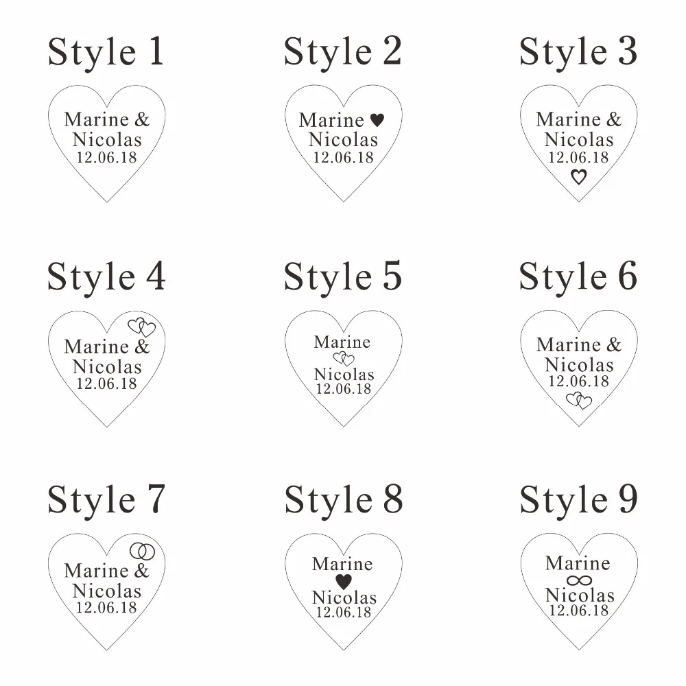 3cm Custom Baby Baptism Pendant Heart Shaped Wedding Table Decoration Custom Golden Acrylic Label Tags