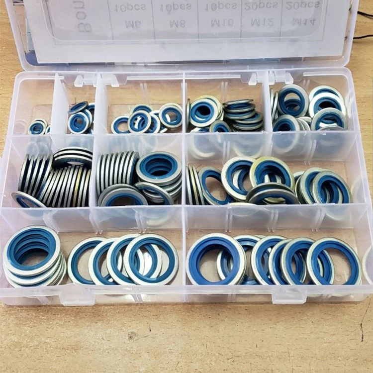 DLSEALS 150pcs Iron+NBR Blue Bonded Washer