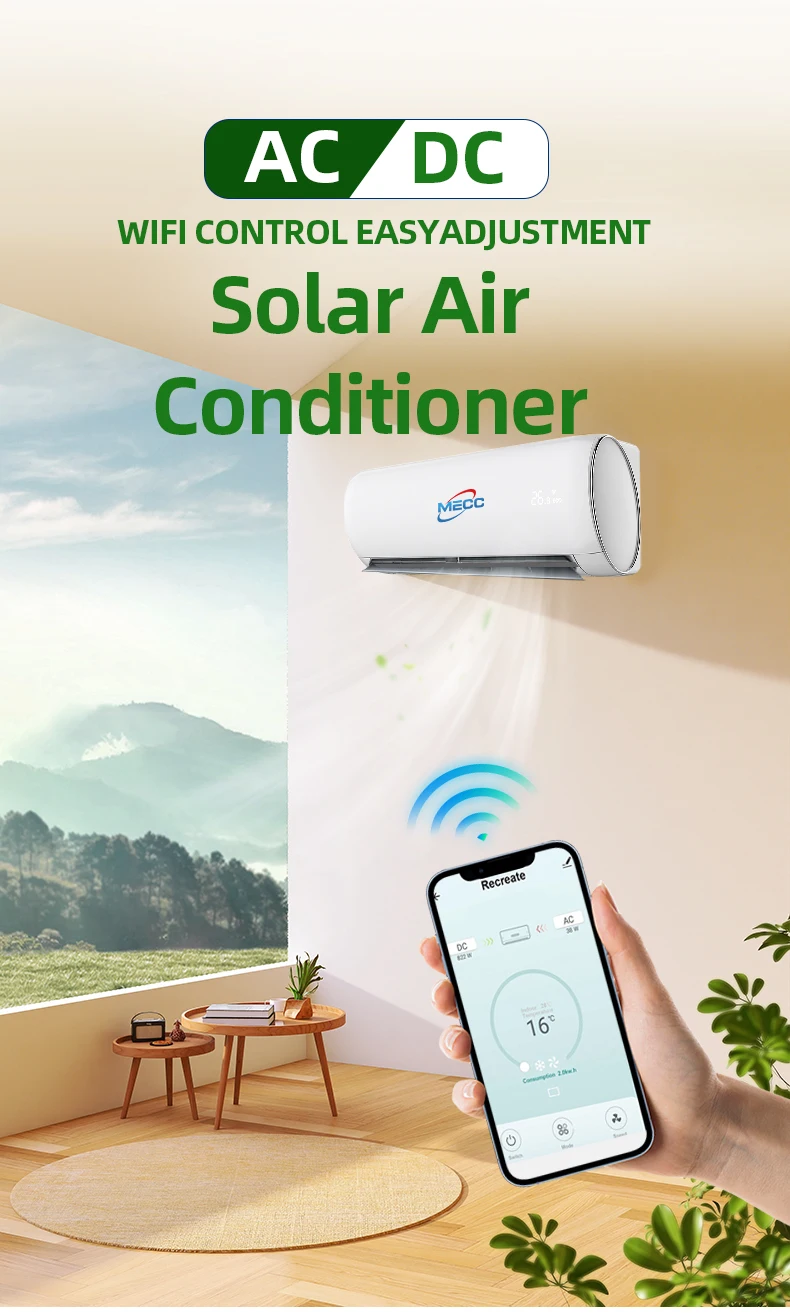 Portable 9000Btu 12000Btu 18000Btu 24000Btu Solar Split Air Conditioner Off the Grid on Grid Ac Dc Hybrid With Solar Panels