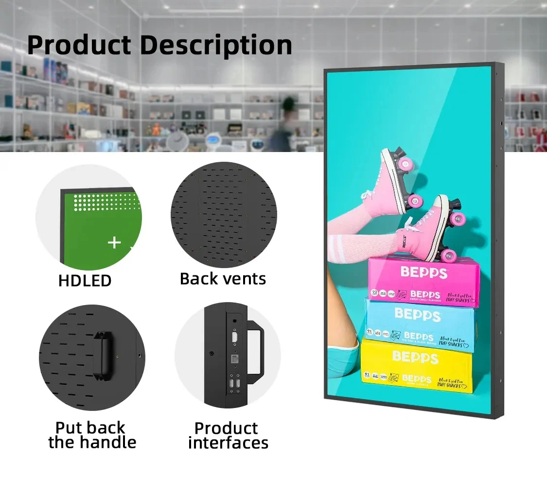 Ультра-тонкий ободок высокой яркости подвесное окно магазина ЖК-дисплей рекламный экран двухсторонний цифровой вывески медиаплеер