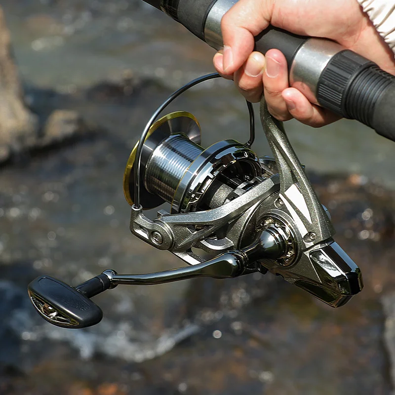 LINNHUE strengthen body NGK8000-14000 spinning reel single grip telescopic fishing reel stainless metal fishing reel