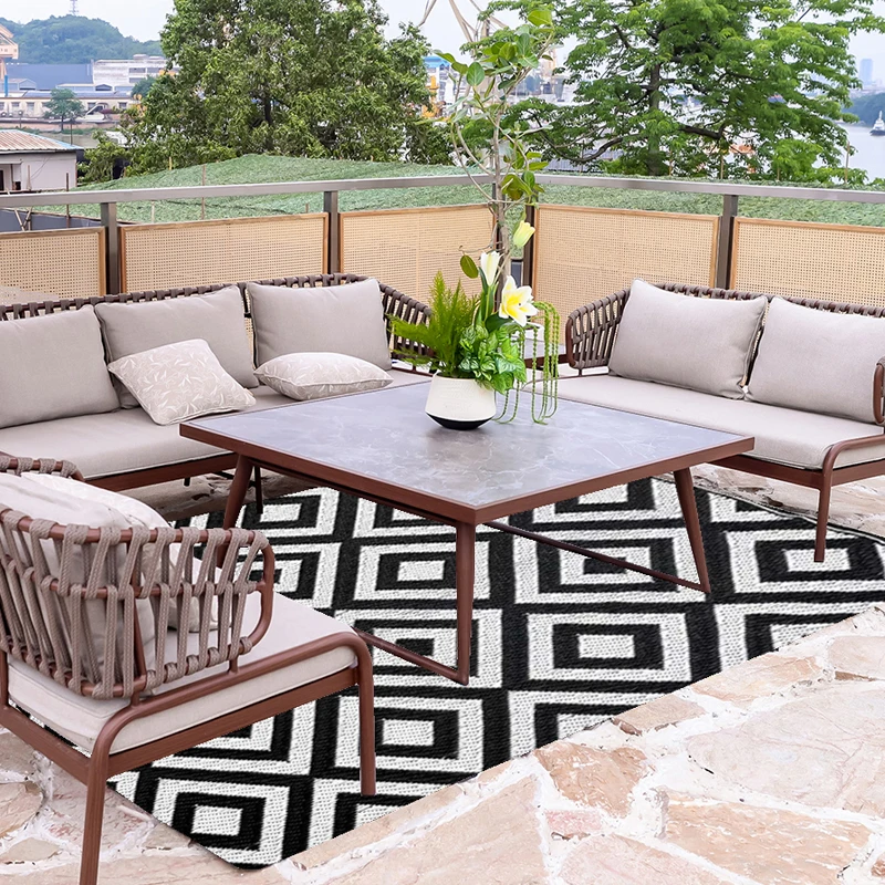 Anti-fouling Plastic Straw  Water-Proof Geometric Terrace Sand Beach Camping Out Door Mat
