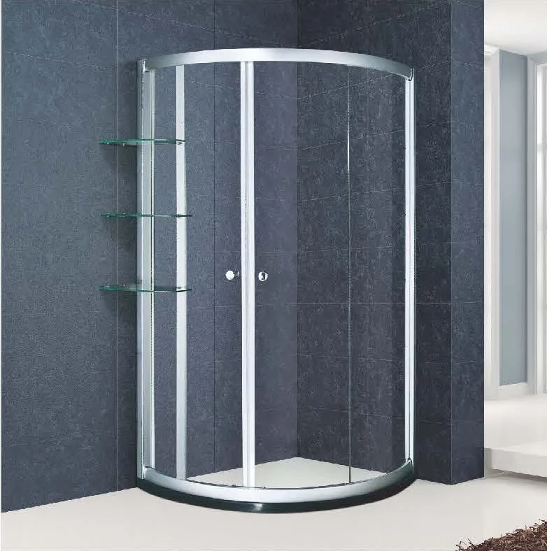 KMRY Corner Arc-shape Aluminum Frame Bathroom Shower Pulley Slide Door 3 Panels Glass, Slide Corner Curve Shower Room Enclosure