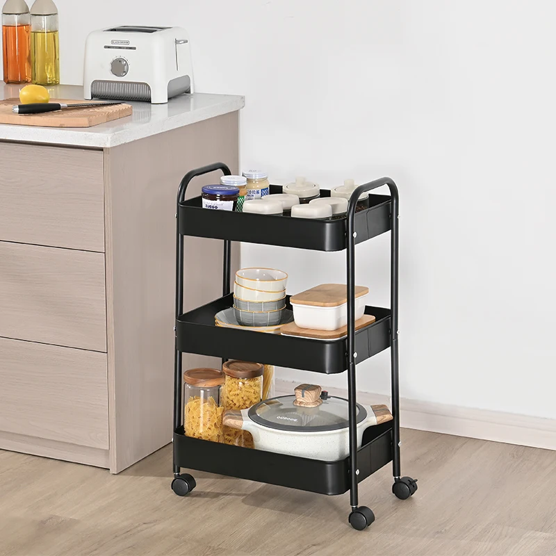 Classic 3 Tier Utility Organizer Storage Trolley Household Rolling Storage Rack Storage Cart For Kitchen Bathroom Livingroom