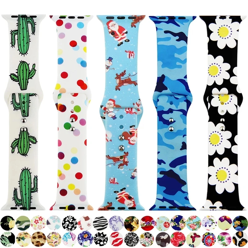 Printed Strap For Apple Watch Band 44mm 40mm iWatch 42mm 38mm Correa Silicone Women Bracelet for Apple Watch SE 5 4 3 Series 6