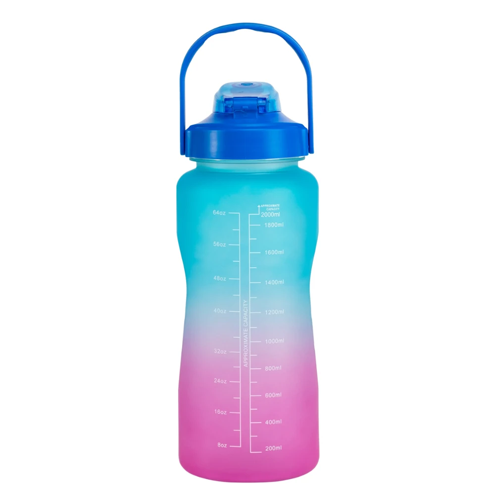Factory Wholesale 64oz 2 Liter Large Capacity Fitness Gallon Sports Motivational Plastic Water Bottle with Time Marker and Straw