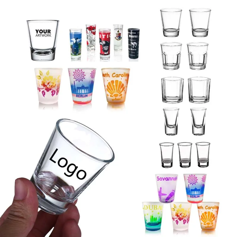 Factory Price 1.5oz Custom printing Transparent Shot Glass Whiskey Glass With Custom Unique Gift Box