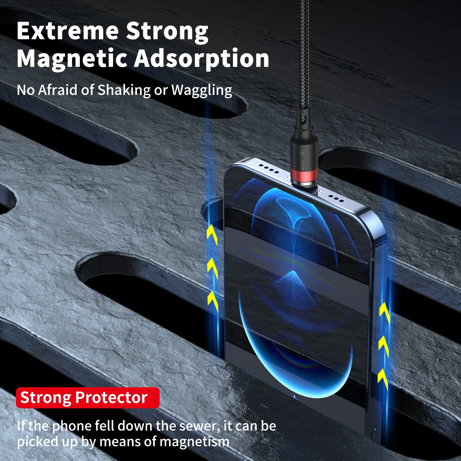 USLION 3 In 1 2M Magnetic Charging USB Data Cable 3A Fast Charger Cable 360 Rotate