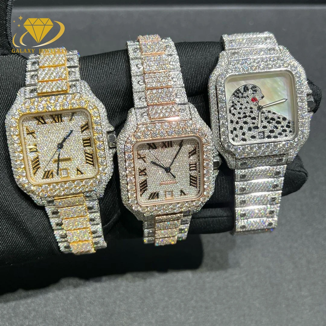 Hiphop Luxury Watch Stainless Steel Pass Diamond Tester Custom Square Shape Moissanite Watch D Color Vvs Iced Out Watch For Men