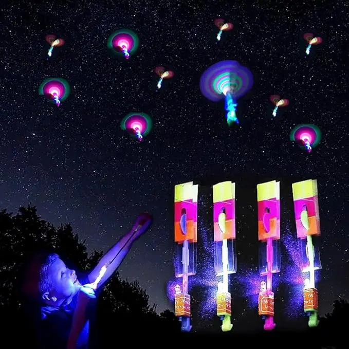 Led Arrow Helicopter Flying Toy Party Fun Gift Elastic Slingshot Flying Copters Birthdays Summer Day Party Favors Outdoor Game