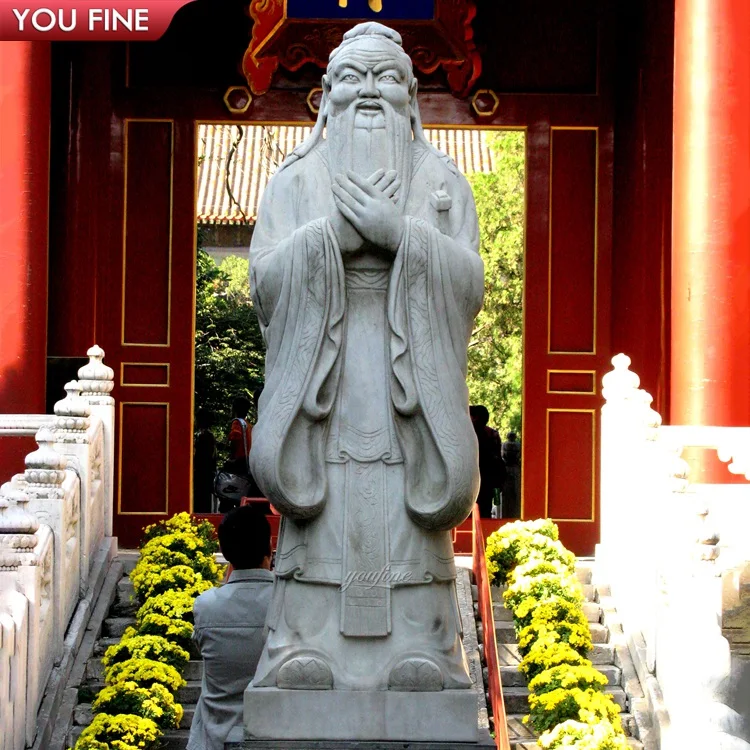 Outdoor Life Size Natural Stone Hand Carved Chinese Marble Confucius Statue Sculpture