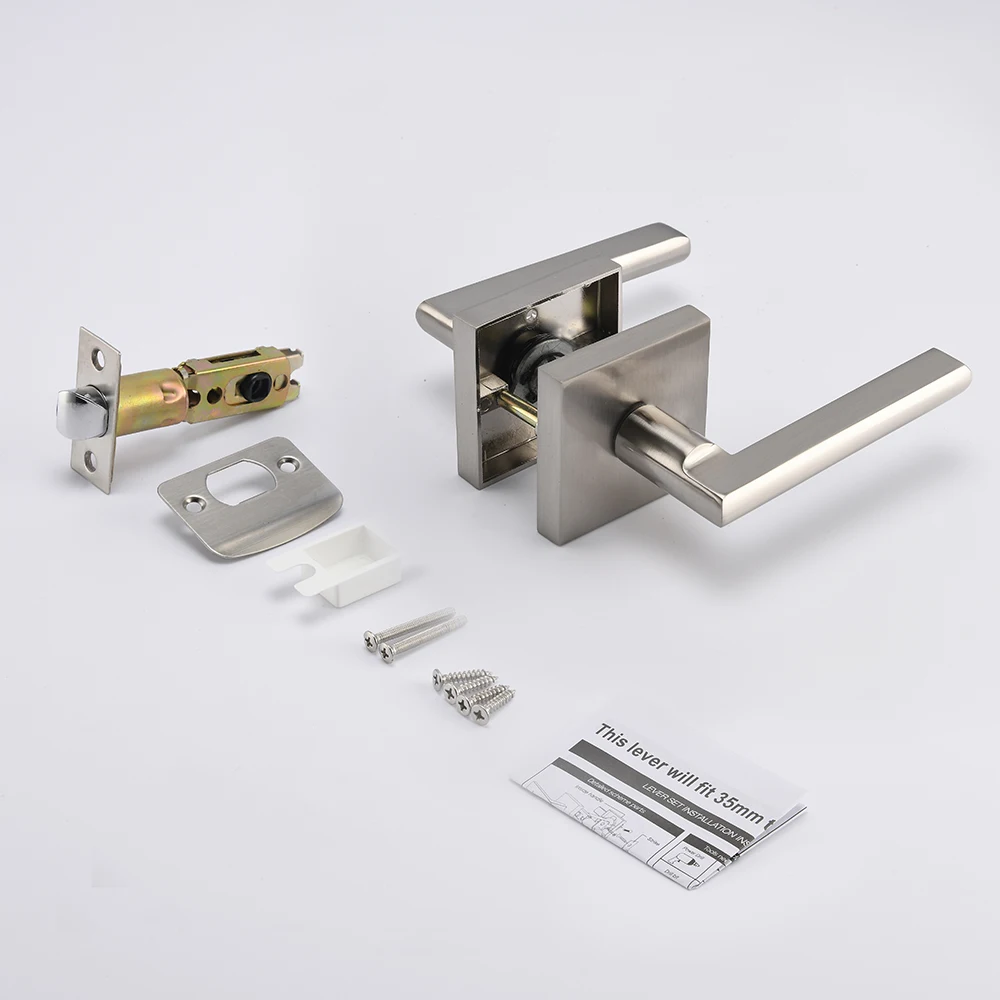 Vintage Matte Black Silver Square Zinc Alloy Heavy Duty Interior Privacy Passage Bathroom Door Lock  Door Lever Lock
