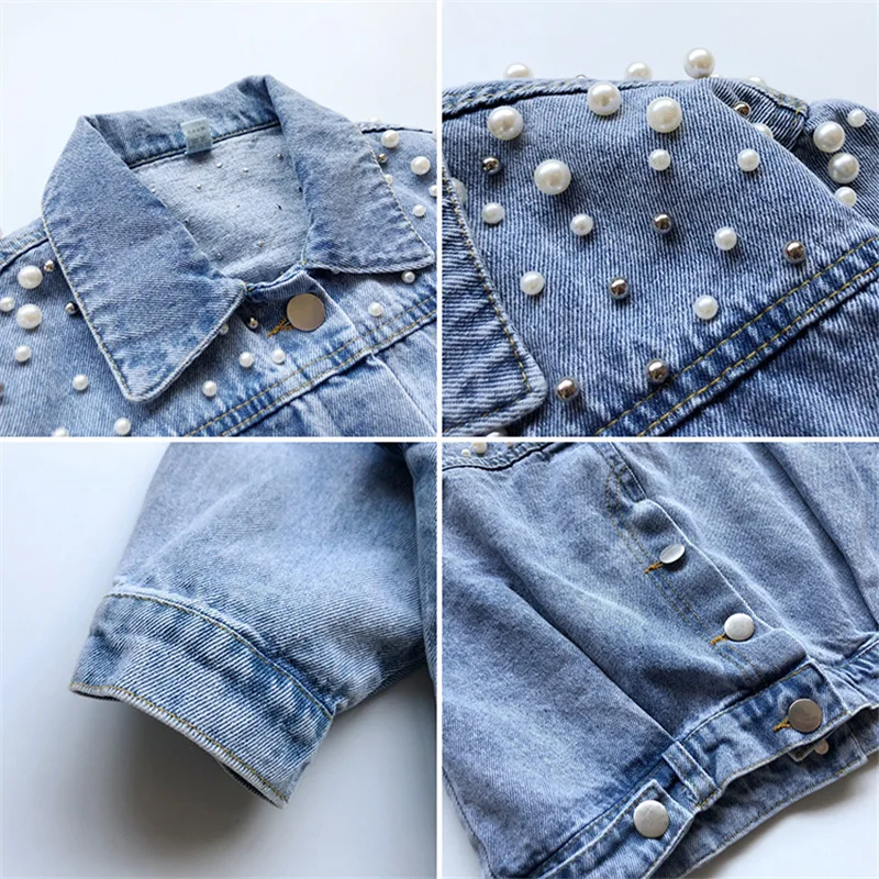 Wholesale New Fashion Girl Outfits Little Toddler Boutique Clothing Girls Beaded Jean Jacket Coat For Kids