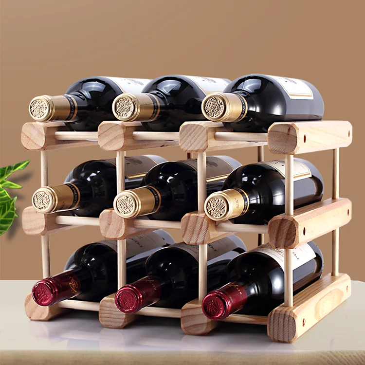 Hot Sales Kitchen Ustic 6 Bottles Organizer Holder Stand Countertop Liquor Storage Shelf 2 Tier Metal and Wood Wine