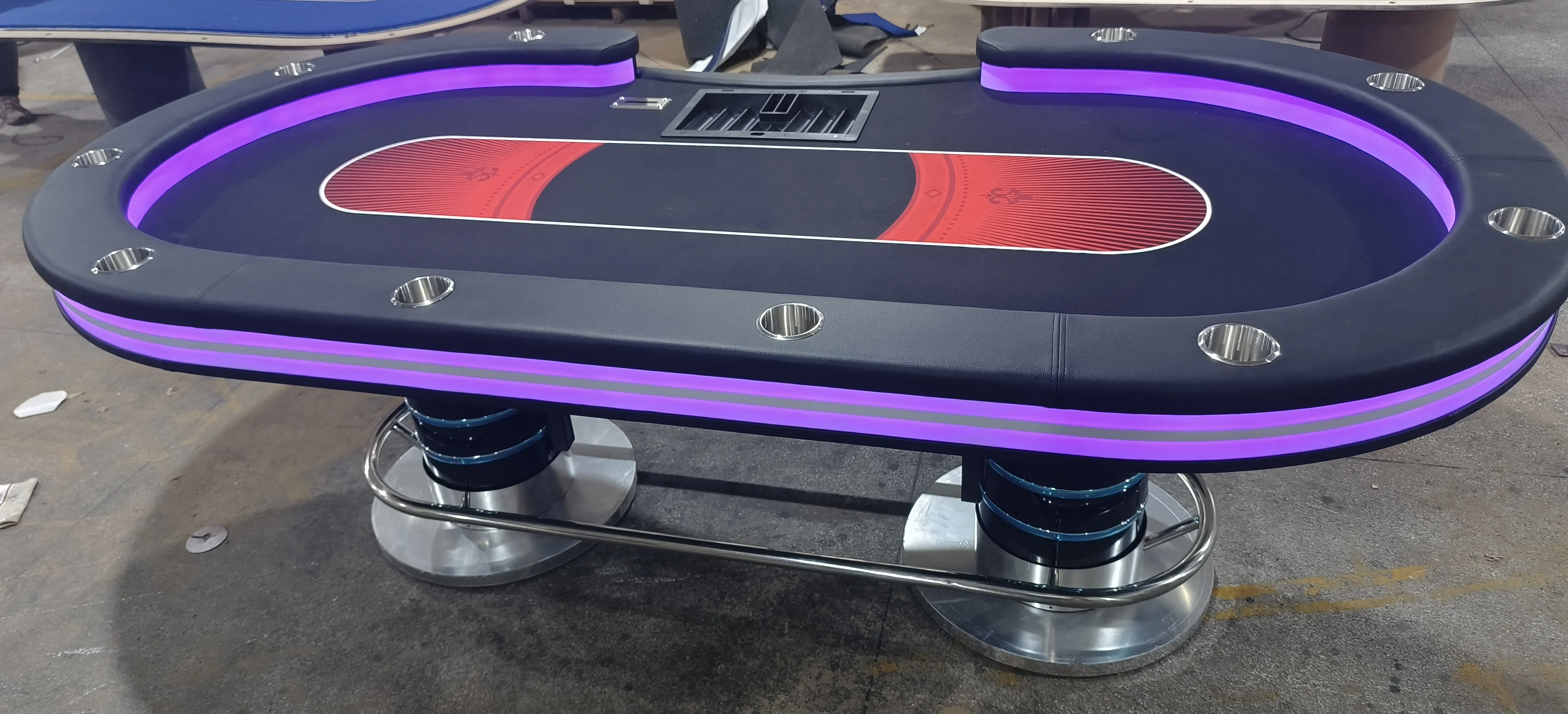 Custom high quality 96' 10 - Players Poker Table with Led Light with cupholders