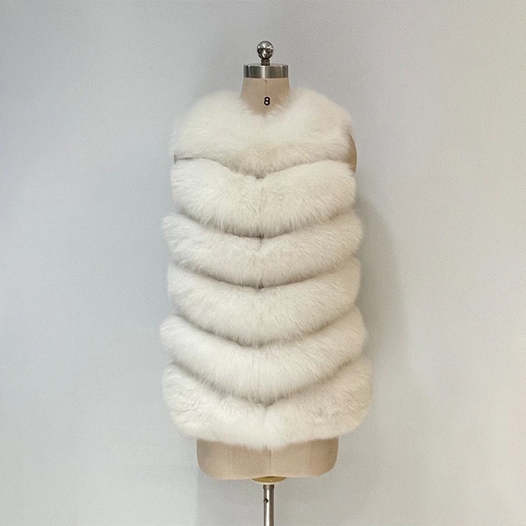 2022 Customized High Quality Sleeveless Luxury Real Fox Fur Floor Length Jacket Fur Fox Coat
