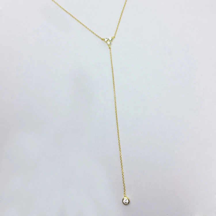 Fashion women 18K gold plated white cz diamond silver lariat necklace