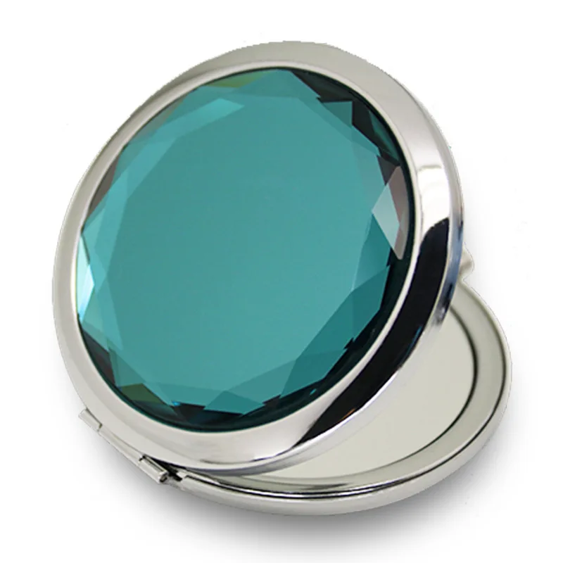 Popular OEM Logo Small Crystal Pocket Cosmetic Mirror 2X Foldable Compact Portable Travel Round Double Sides Makeup Mirror