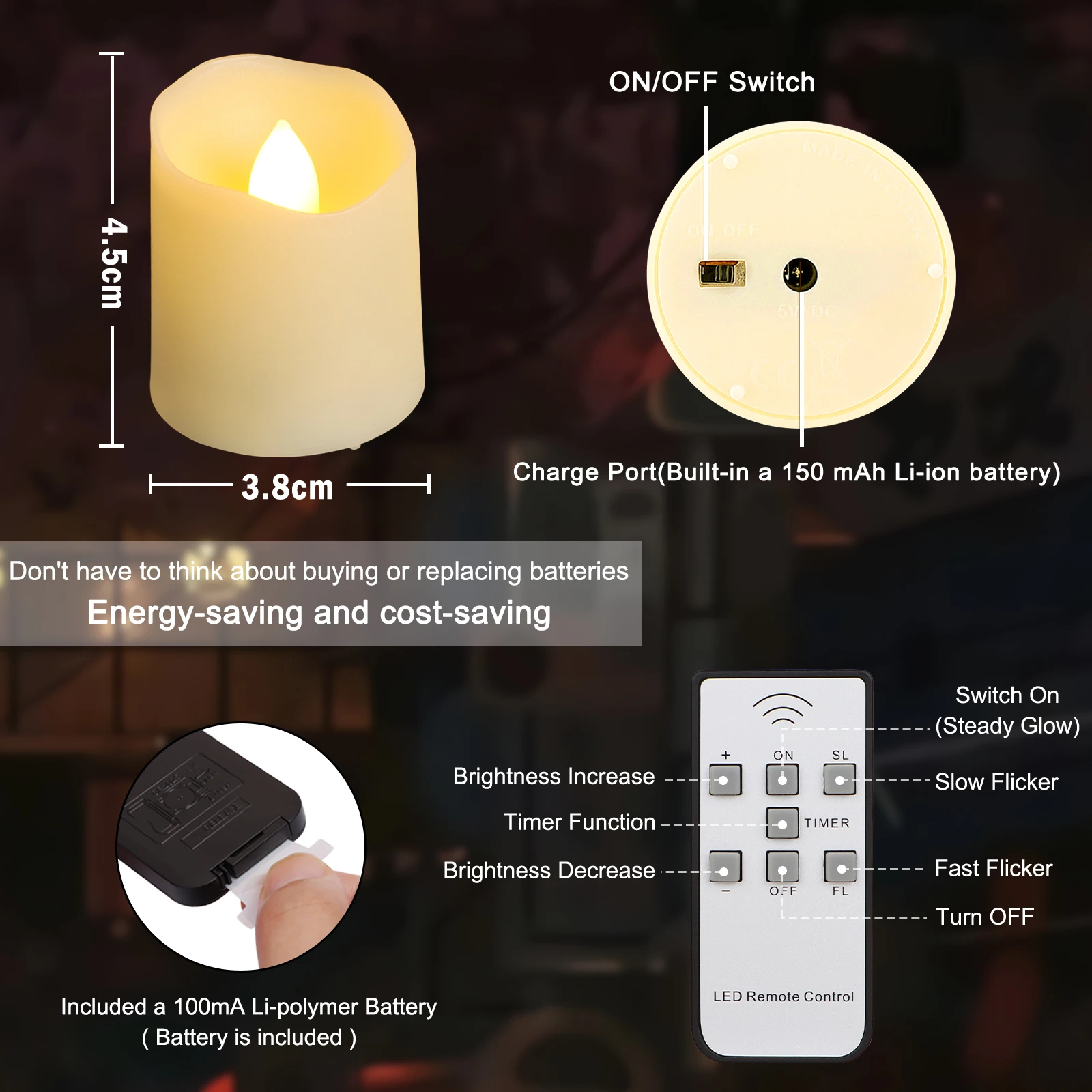 USB Rechargeable Tea Lights Flameless Votive Candles for Prayer and Meditation