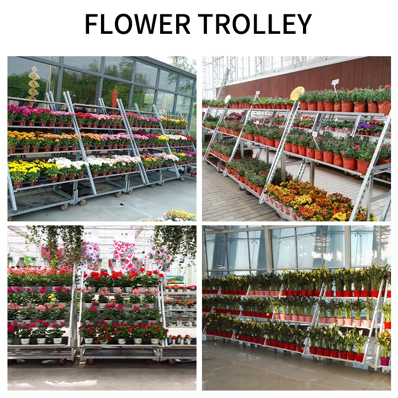 Heavy duty 4 shelves danish trolley pallet rack flower transportation nursery trolley cart