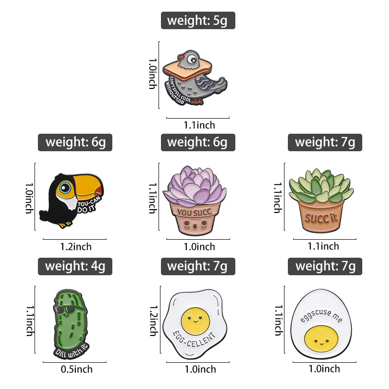 Kawaii Cartoon Brooch Cactus Plant Funny Birds Eggs Enamel Pins Hard Lapel Badge for Clothes Shirt Collar Backpack Pin Jewelry