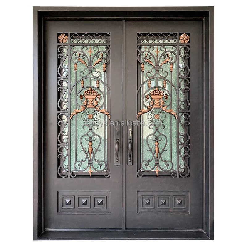 Decorative Metal Custom Steel Security Door Metal Frame Entrance Doors For Houses Exterior Front Entry Wooden, Metal Doors Black