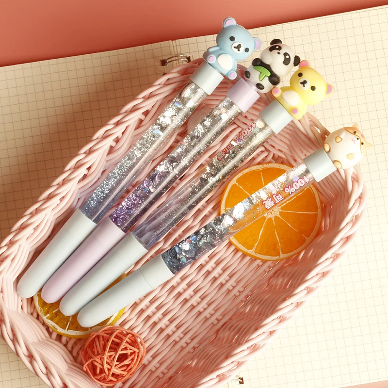 
Lovely silicone animal cartoon bear quicksand gel pen black ink pen learning office pen editor | complaint 