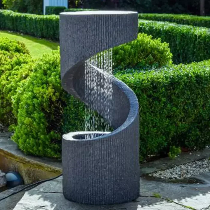 Decorative Tiered Outdoor Water Fountain with LED Light, Curved Waterfall Fountain, Patio Water Fountain Garden Waterfall