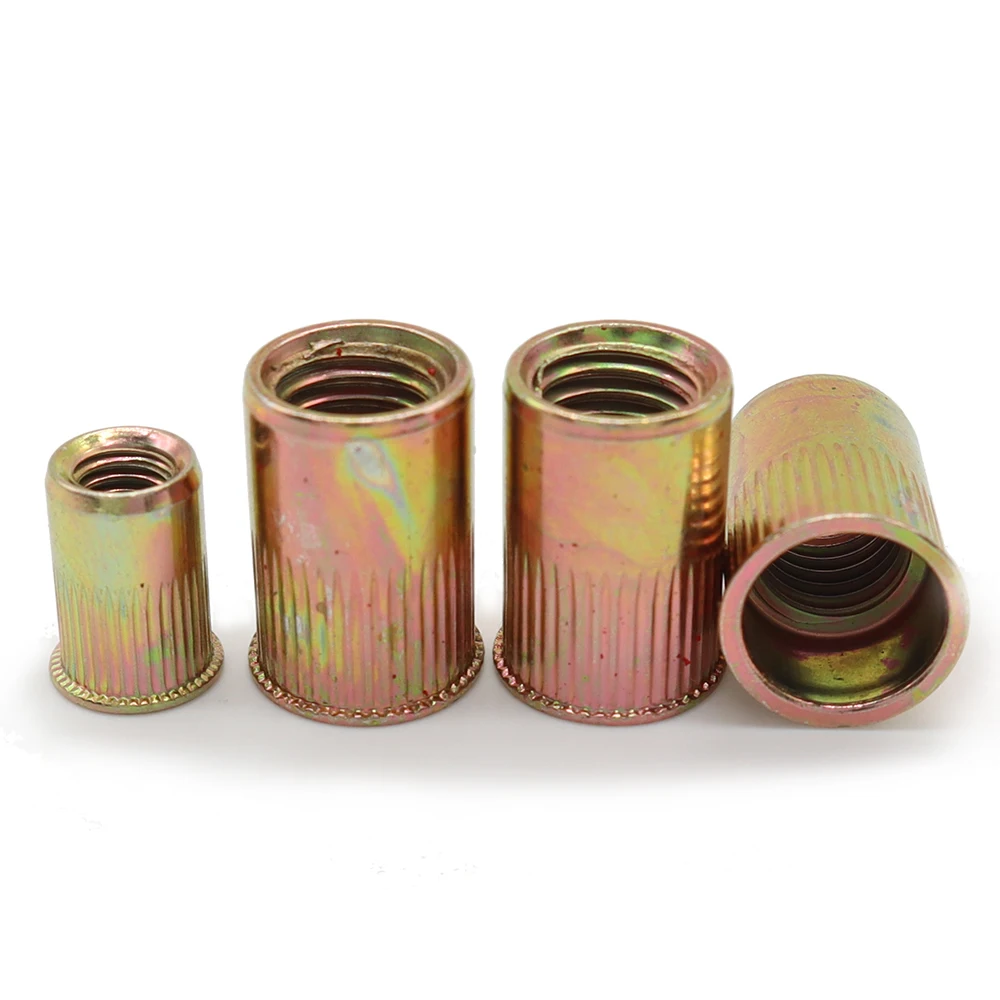 M8 countersunk Small Head Rivet Nut Knurled Body yellow zinc 1250PCS/BOX carbon steel color zinc best factory price