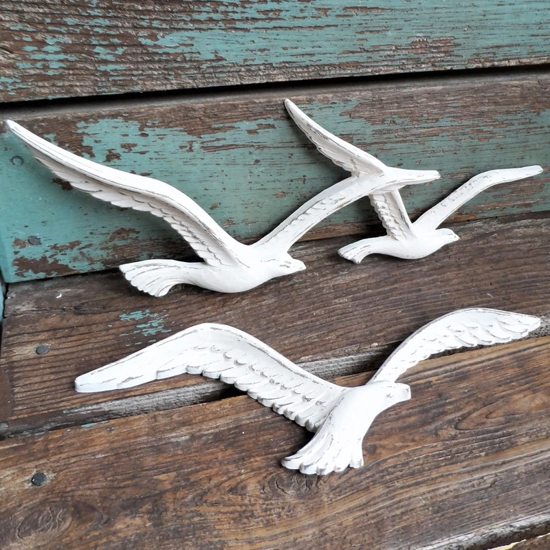Custom home coastal beach wall decor aesthetic nautical art cute 3D animated seabirds resin flying seagull figurine