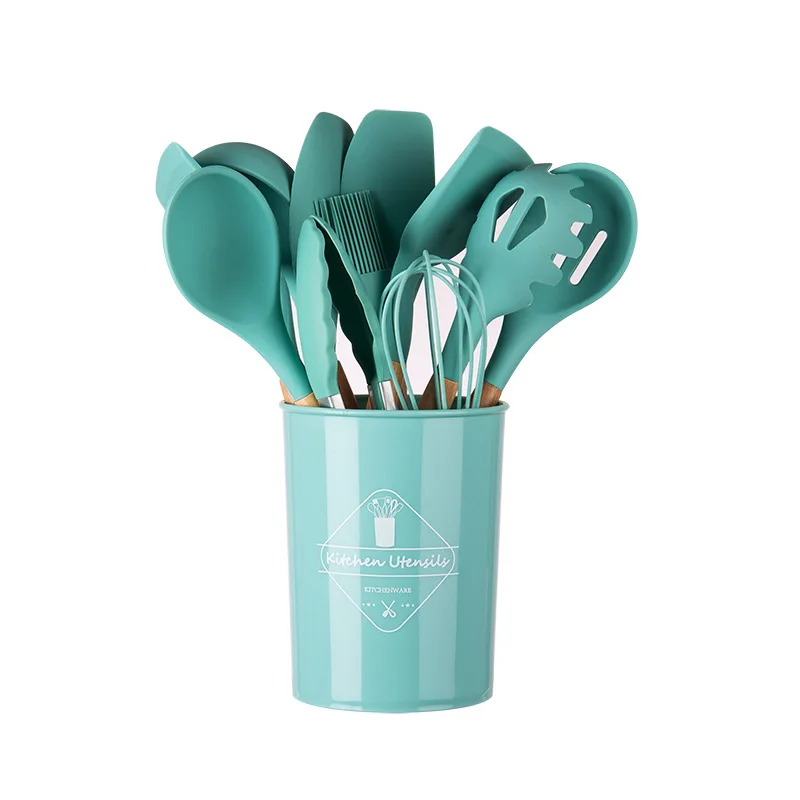 Hot Sale 12PCS Silicone Kitchen utensils with Wooden handle Non-stick Silicone Kitchen Helper Set