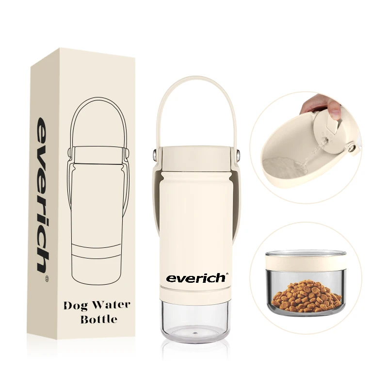 Potable 14oz 2 IN 1 Dog Stainless Steel Water Bottle Vacuum Insulated BPA Free Bottle with Food Container for Outdoor