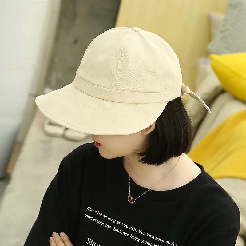 RTS wholesale custom embroidery wide brim summer sun block black fashion visor cap hat for women
