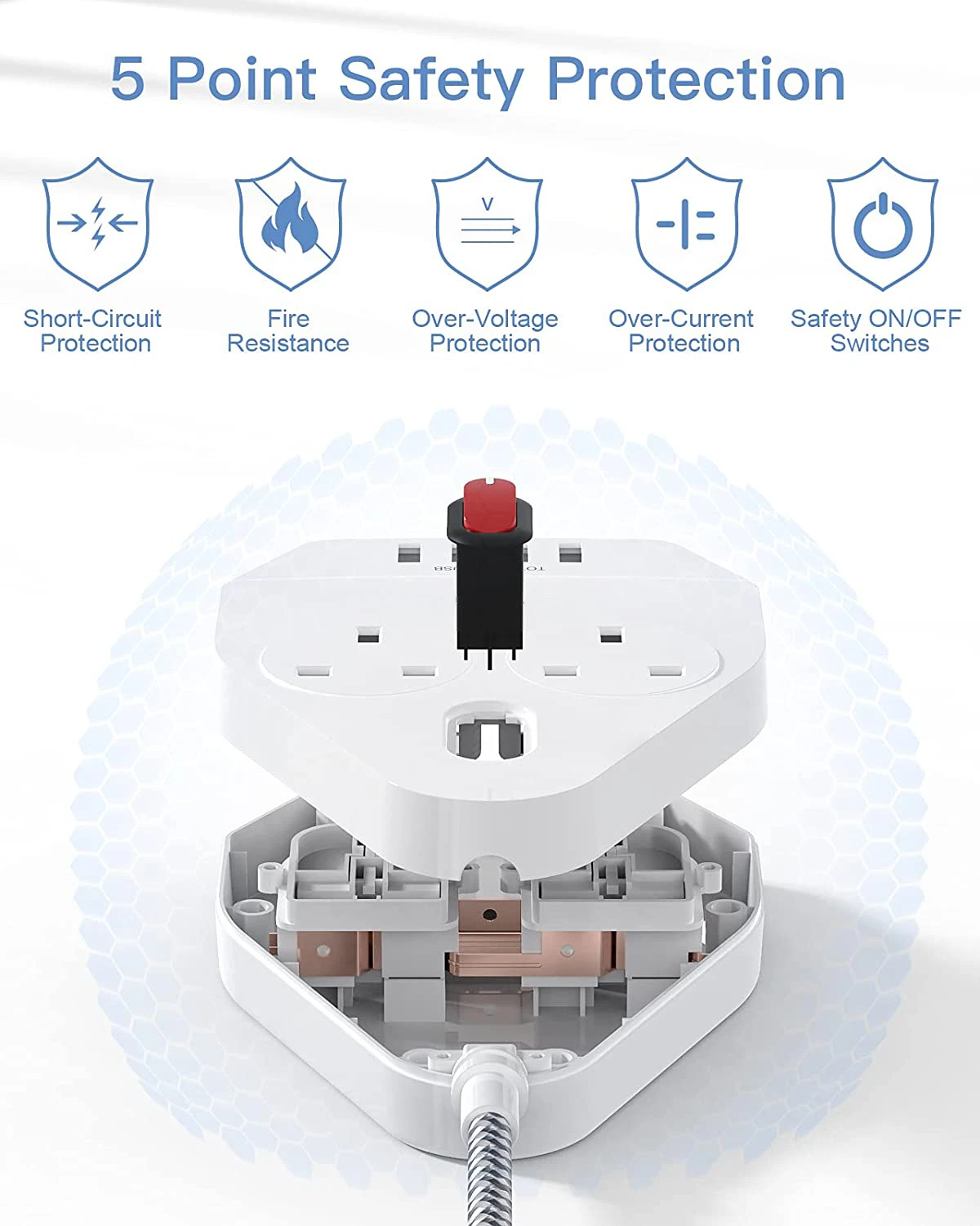 Extension Lead UK Pin Plug and Cable, 2 Gang Way 2m Power Adapter, Multi Socket Mains Strip White