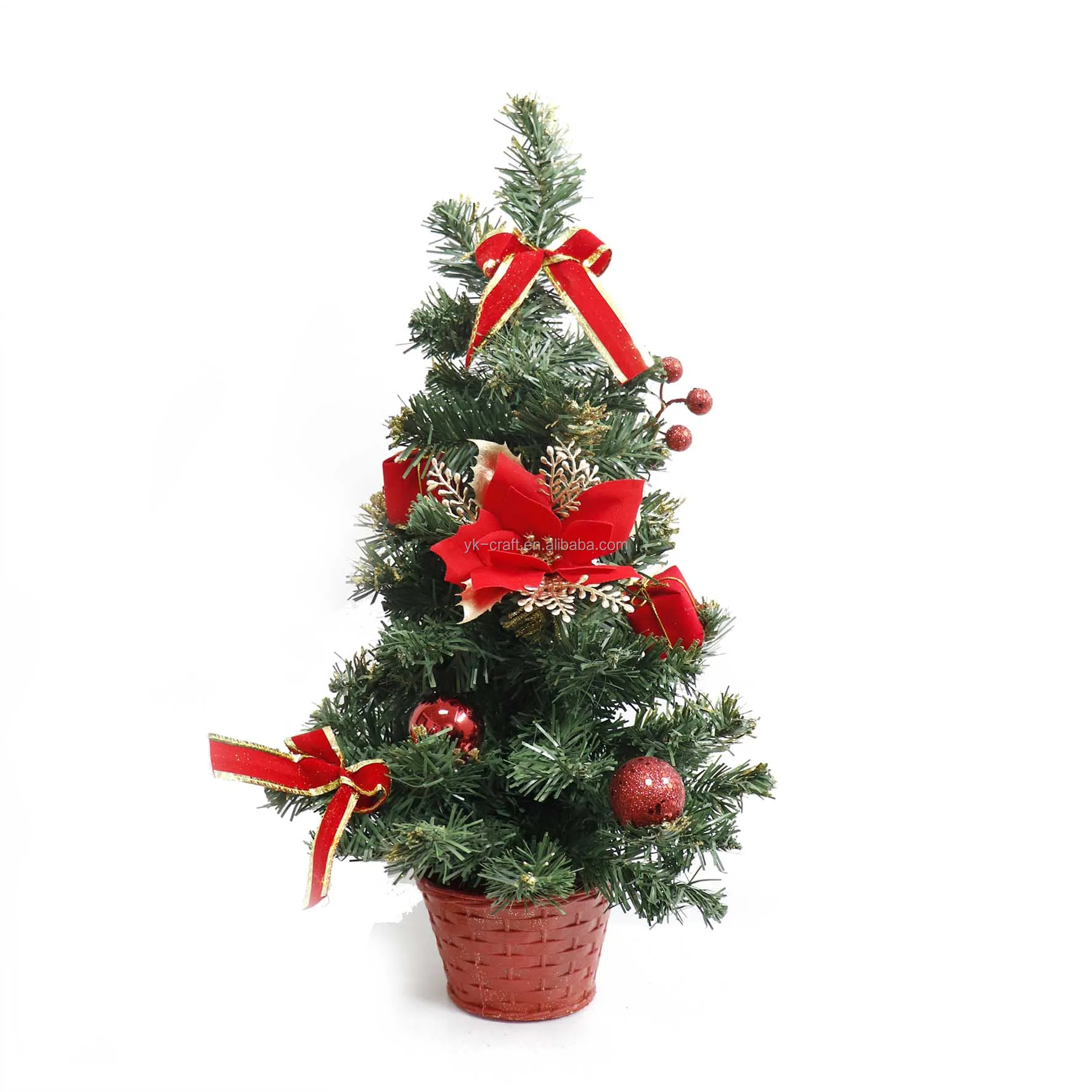 Artificial PVC Table Top Xmas Tree Poinsettia Flowers Tree Decoration Handmade Christmas Table Tree