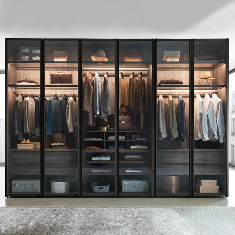 Transparent Glass Door Multilayer Furniture Display Closet Organizer Wardrobe