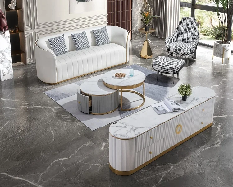 Designer Premium Luxury Modern Leather Living Room Sofas Set Beautiful Premium Furniture Three-Seater Fabric
