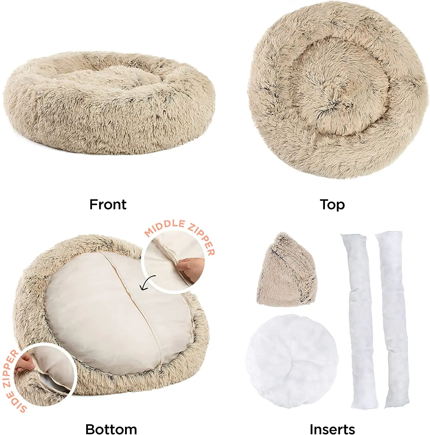 Dropshipping Chinese Factory Best Price Long Round Rosewood Calming Dog Bed Cord Plush Pet Bed