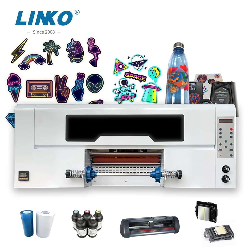 LINKO хорошие продажи A3 UV DTF принтер с xp600 i1600 печатающая головка изготовленная на заказ стеклянная чашка наклейка для переноса