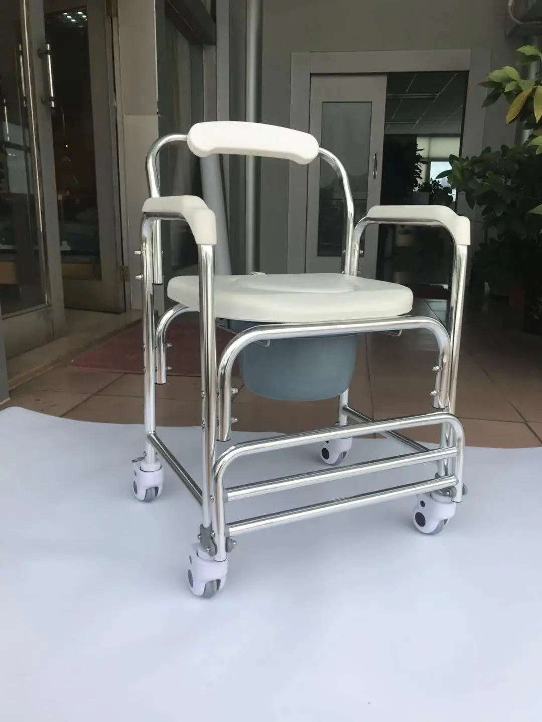 homecare shower wheel chair for disable elder 2 in 1 shower chair soft seat cover commode wheelchair