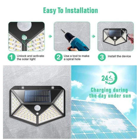 100LED Outdoor Solar Lights Motion Sensor Light Super Bright Wide Angle Wireless Waterproof IP65 Wall Lights