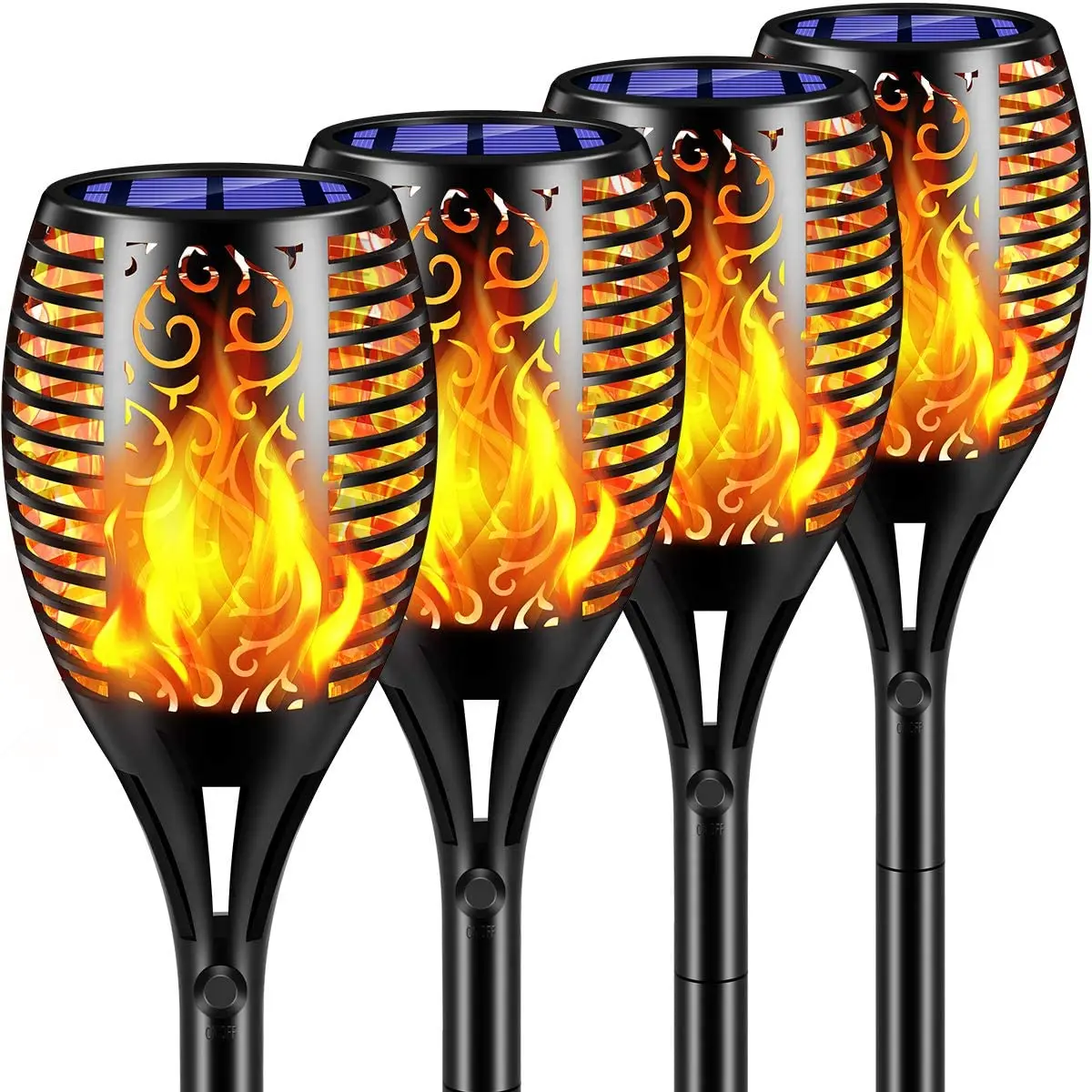 Outdoor Waterproof Flickering Flames Solar Tiki Torch Lights Dusk to Dawn Decoration Lighting for Garden Patio Driveway Pathway