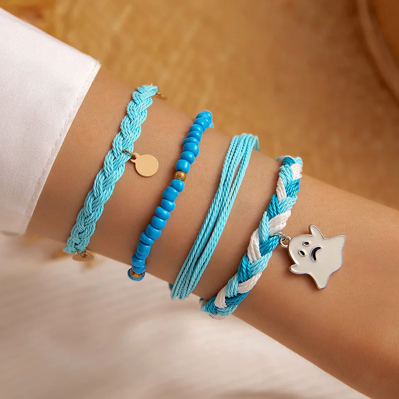 3Pcs Mixed Colors Seed Beads Pumpkin Bat Halloween Bracelets Stretch Multilayer Stackable Bead Bracelet Sets For Teen Girls