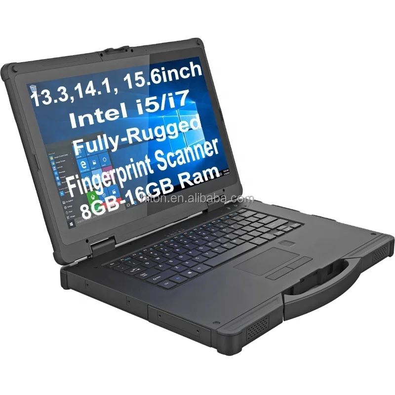 Cheapest Factory Intel i7-8550U 14inches 16GB+256GBssd IP65 rugged win-dows notebook industrial laptop pc with RJ45 or RS232/485